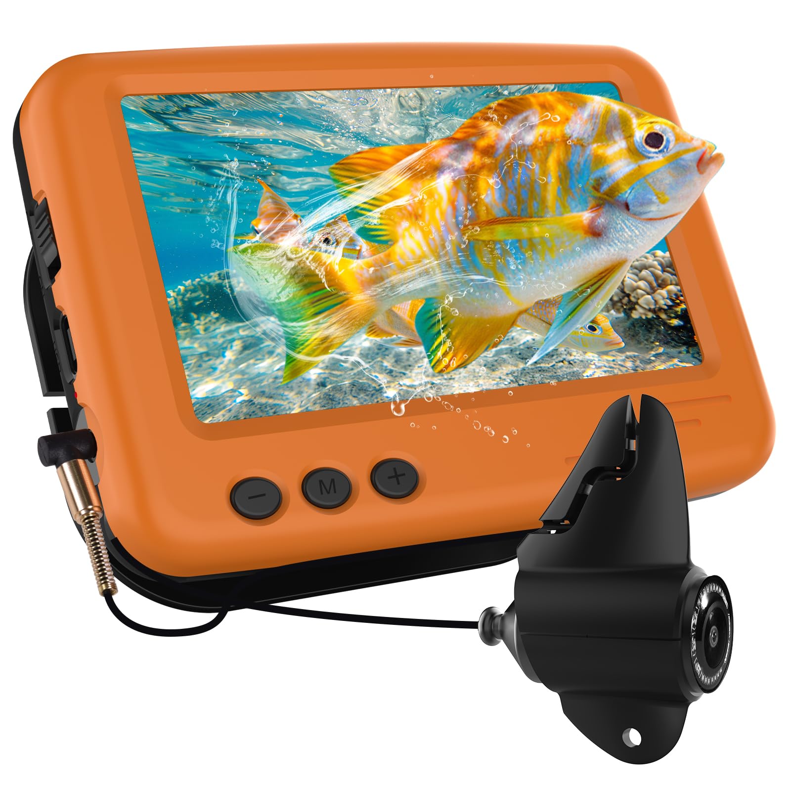 Underwater Fishing Camera, Portable Fish Finder, 4000mAh Li-Battery, Wide-angle Infrared LED Night Vision Camera, Host IP68 Waterproof, with 4.3 inch IPS Display for Ice, River and Boat Kayak (Orange)