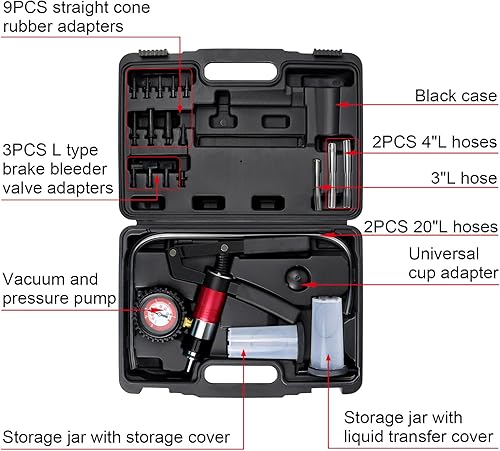 Miniatura 2 de YSTOOL Bomba de vacío y presión de mano Kit de herramientas de purga de líquido de embrague de freno, cambio de aceite, juego de sangrado de líquido