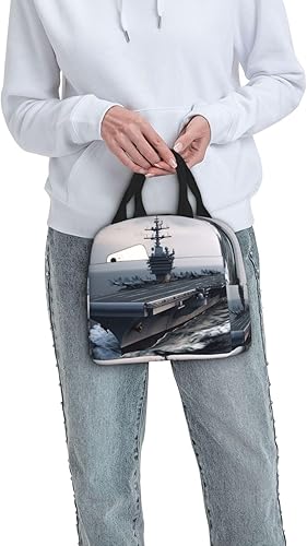 Miniatura 9 de AdaNti Bolsa de almuerzo con estampado de portaaviones Bolsa de almuerzo reutilizable con aislamiento portátil para trabajo, camping, viajes, picnic