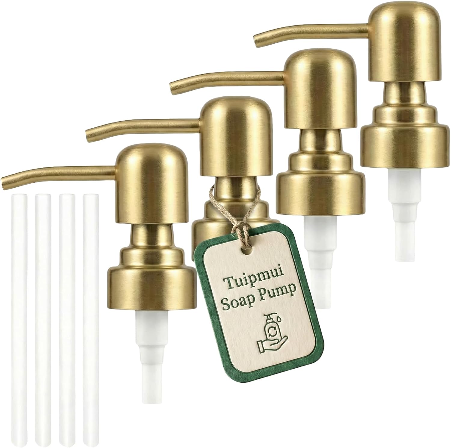 Soap Dispenser Pump Replacement, 4PCS Stainless Steel Soap Pump Replacement Head, Reusable Metal Hand Soap Dispenser Top for Lotion Bottles, Standard Diameter 28/400 Neck Size (Glod, Brushed)