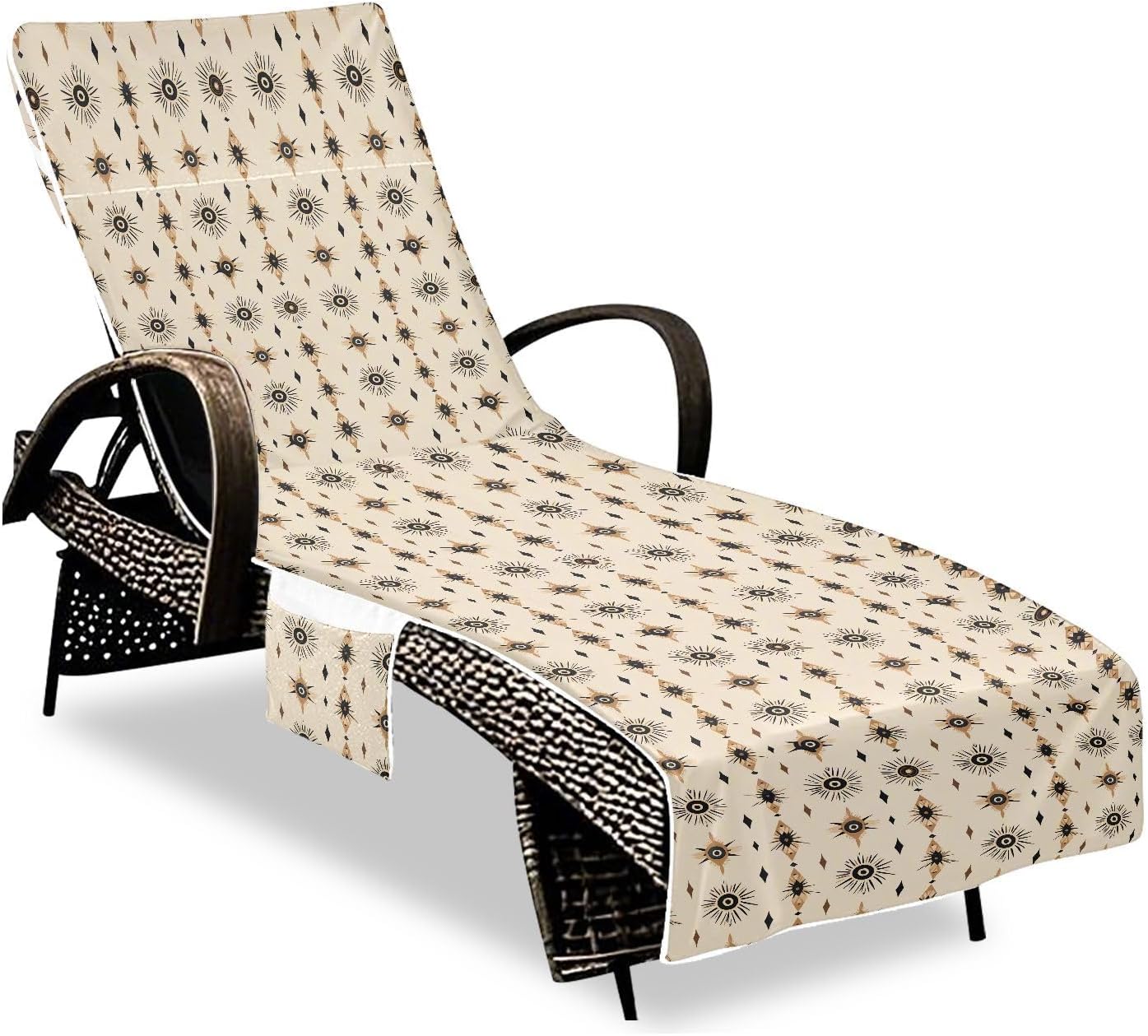 Sun Moon Boho Patio Chaise Lounge Chair Cover Soft Outdoor Furniture Lounge Chair Towel Cover for Pool Beach Sunbathing, 85" X 30"