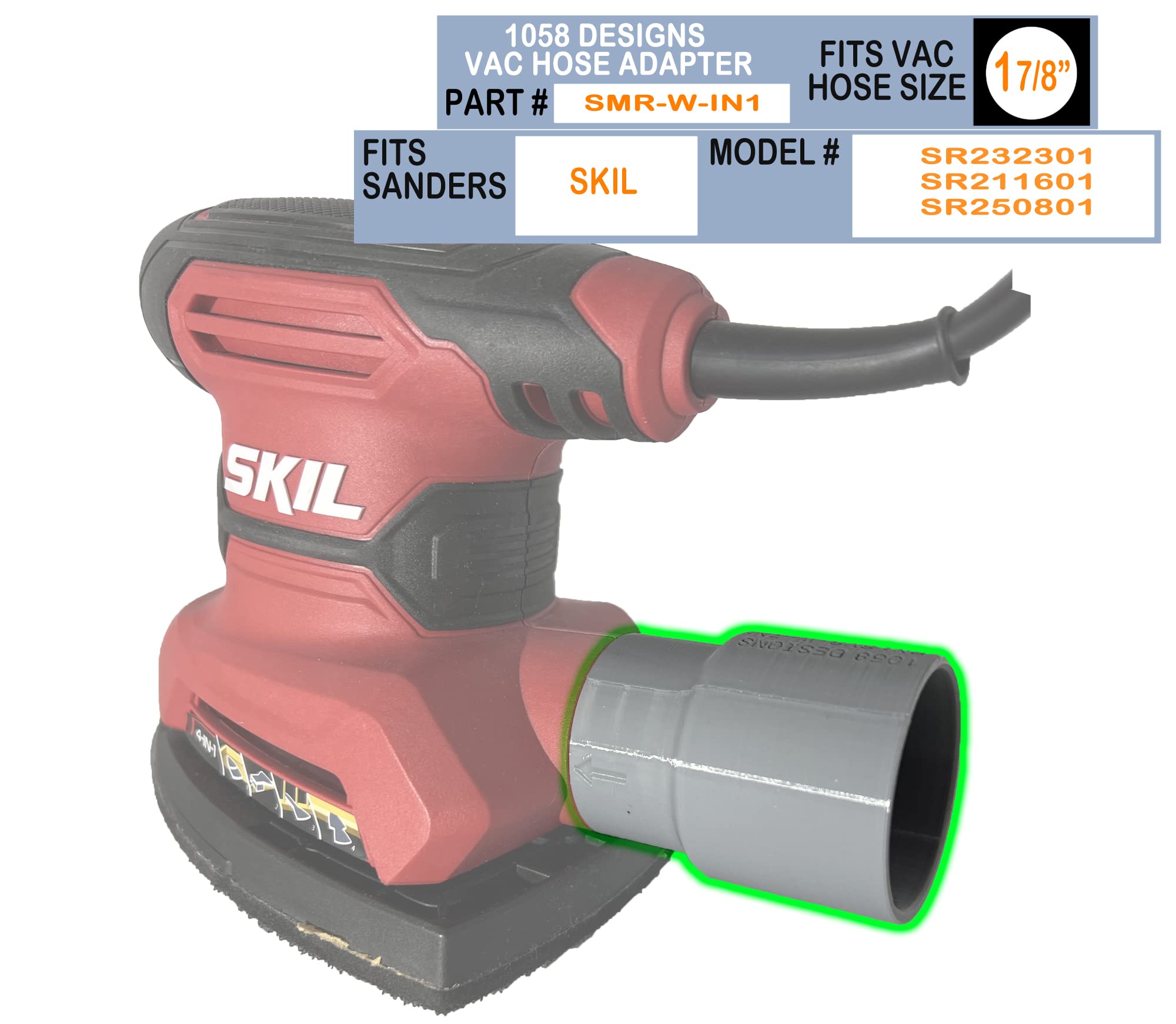 Adaptador de manguera de vacío compatible con la lijadora de detalles multifunción SKIL SR211601 SR232301 SR250801 y manguera de aspiradora de 1-7/8 pulgadas para extracción de polvo