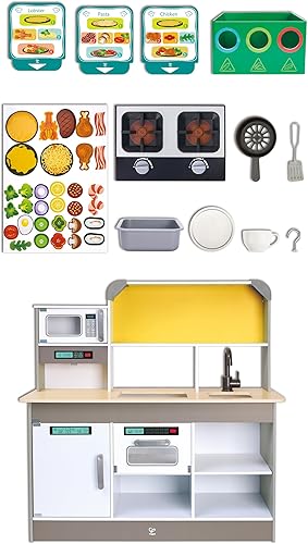 Miniatura 5 de Hape E3177 Cocina de Juego Deluxe con Microondas, Cafetera, Refrigerador, Horno, Placa con Sartén Diversión con Muchos Accesorios, a partir de 3