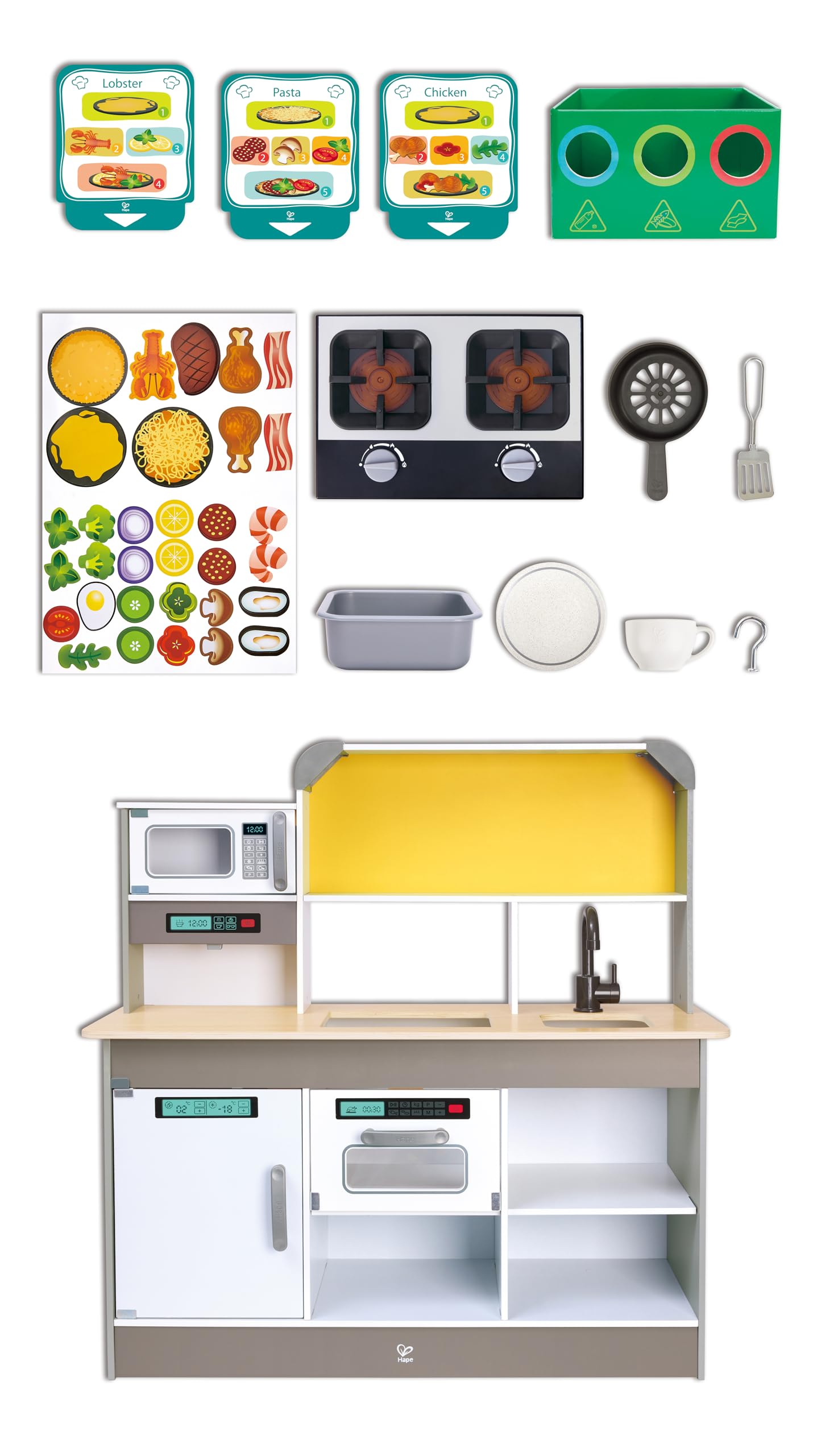 Hape Deluxe Spielküche mit Mikrowelle - Holz Kinderküche, Spielküche mit Zubehör, Herd, Backofen & Spüle, Fördert Rollenspiel & Kreativität, für Kinder ab 3 Jahren