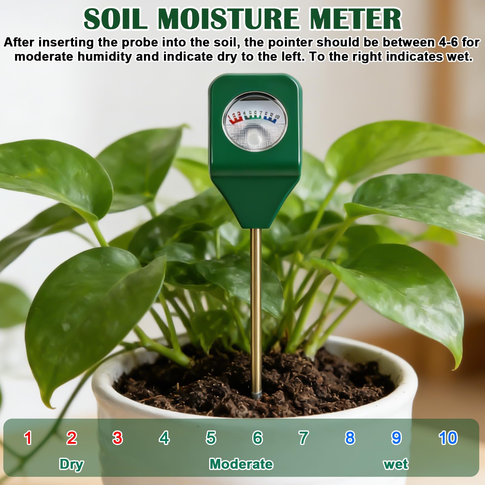 GBKDQQ 4 unidades medidor de humedad para plantas, medidor de humedad del suelo, sin pilas, higrómetro para jardín y agricultura, probador de suelo, indicador de riego