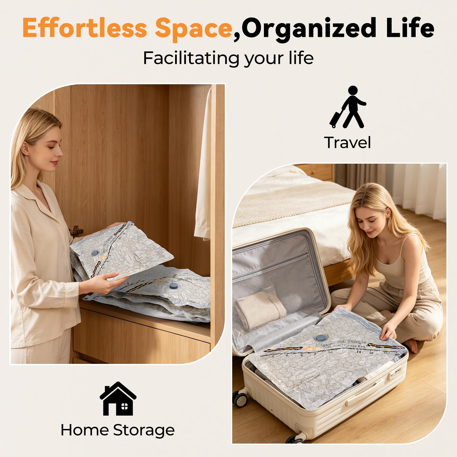 Vakuumbeutel für Kleidung Reise mit Kabelloser Pumpe, Vakuumbeutel 20 Beutel (6Sx40x54cm、6Mx47x64cm、4Lx54x74cm、4XLx61x84cm), ideal für Reise & Aufbewahrung – Vacuum Bags for Clothing Travel & Storage