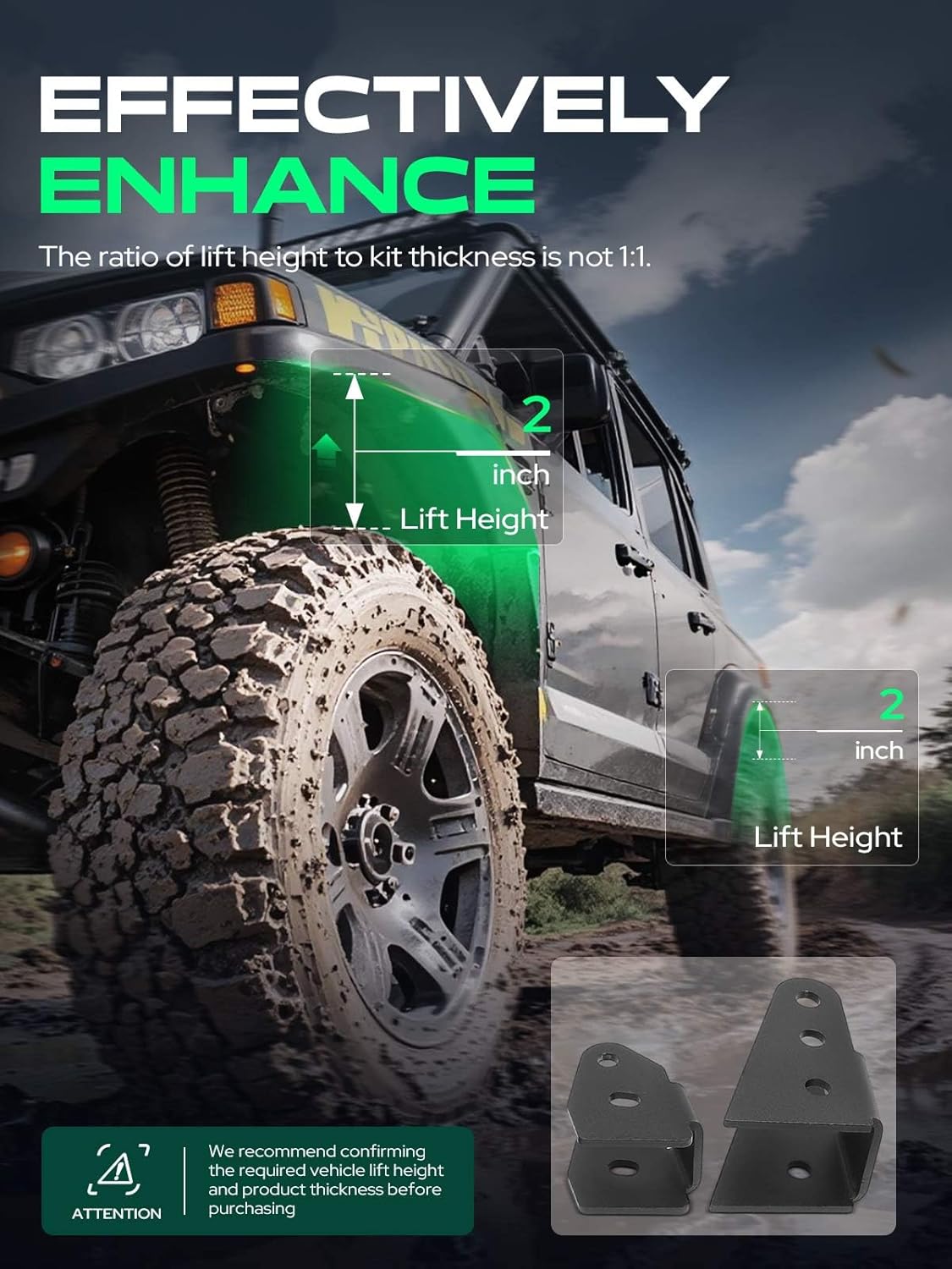 YHTAUTO 2 Inch Front & 2 Inch Rear UTV Full Leveling Lift Kit Fits Kawasaki Teryx/Teryx4 750 2012-2013, 800 2015-2022 | Raise the Front & Rear By 2 Inch | 4PCS Suspension Leveling Kit w/Hardware