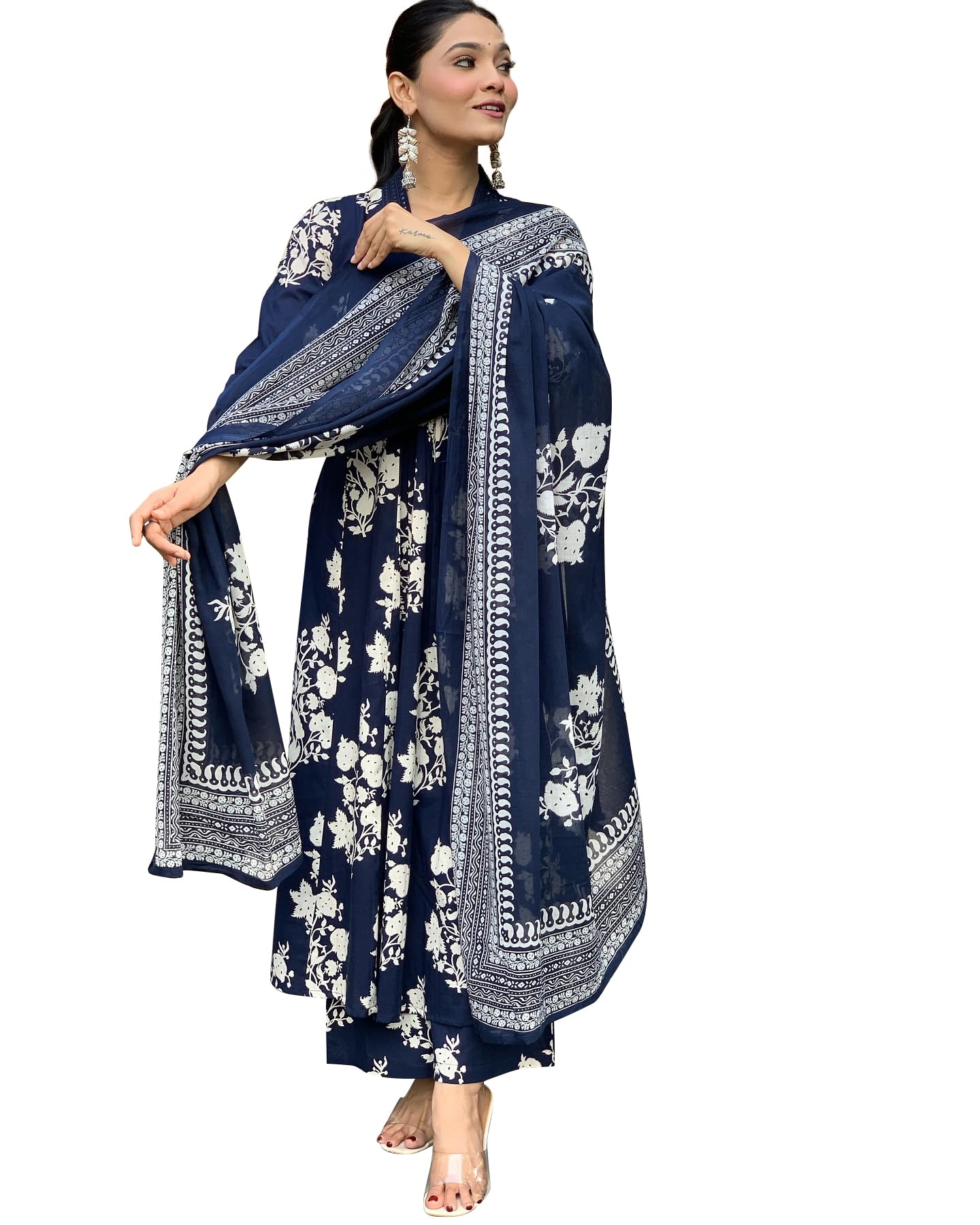 Toochki Dress For Women | Kurta Pant And Dupatta Set |Floral Printed Ethnic Dress | Three Piece Embroidered Dress | Ethnic Dress Suit Set For Women | Cotton Dress (Tkcbl-Mu-327-Wn-Etdg $Parent)