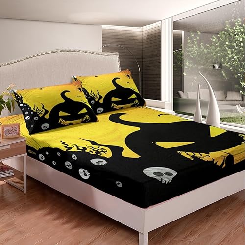 Miniatura 3 de Erosebridal Nightmare - Juego de sábanas de noche de Halloween para niños y hombres, sábanas de murciélago gótico de calavera de terror, tela de