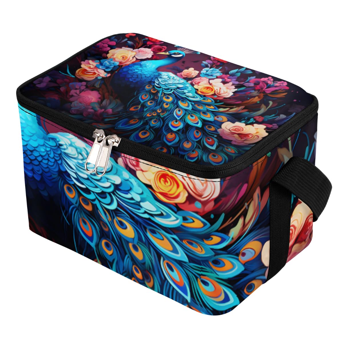 GzLeyigou Lunch Bags for Women Men 9 Cans,Beautiful Peacock Hot & Cold Food Delivery Bag Insulated Grocery Bag Insulated Lunch Box Peacock Cooler Bag for Office Work Picnic Beach