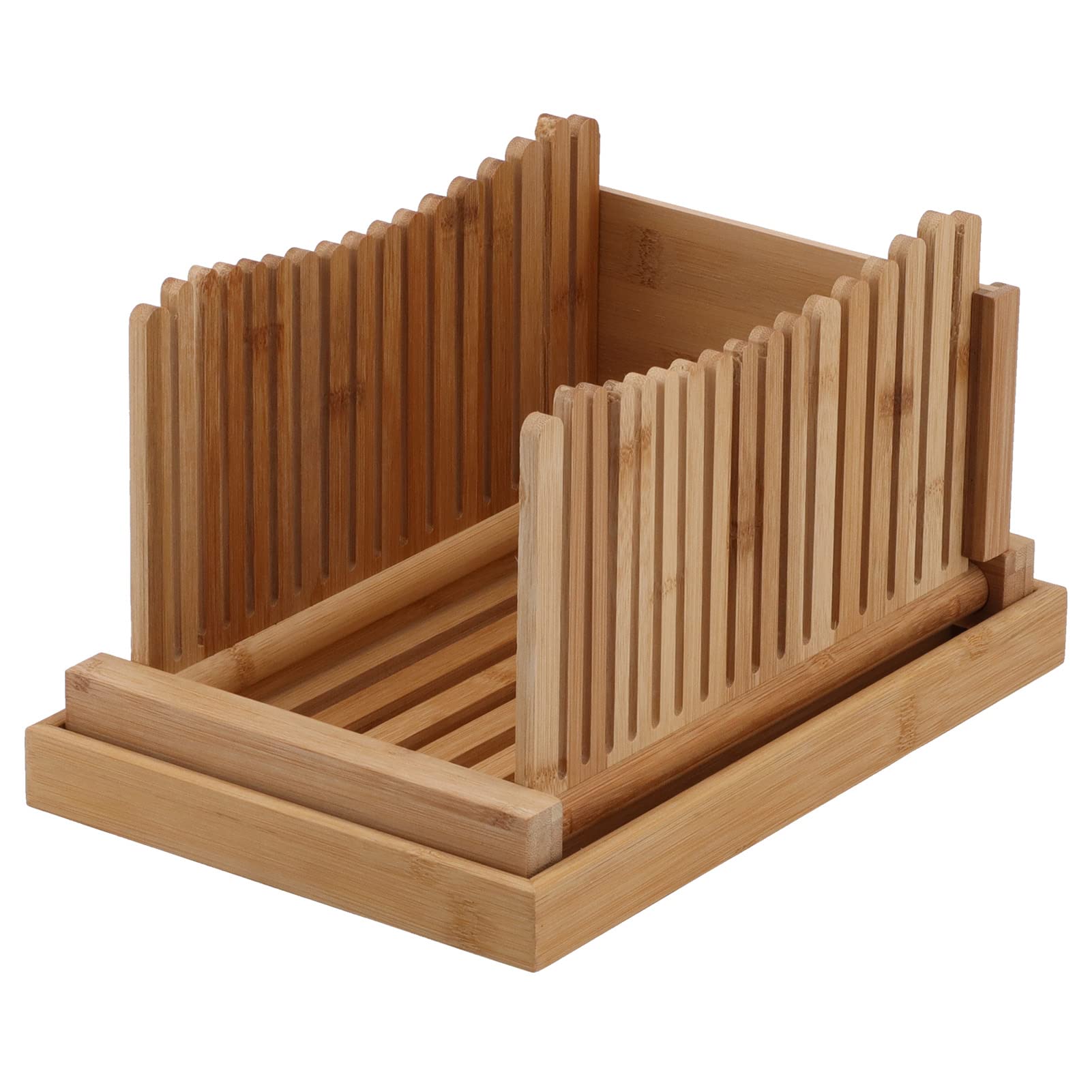 Nikou Cortador de pan, máquina de rebanar tostadas ajustable plegable de ABS, acorde de cocina para pan casero, incluye tabla de cortar pan y guía de rebanado, ideal para panadería casera