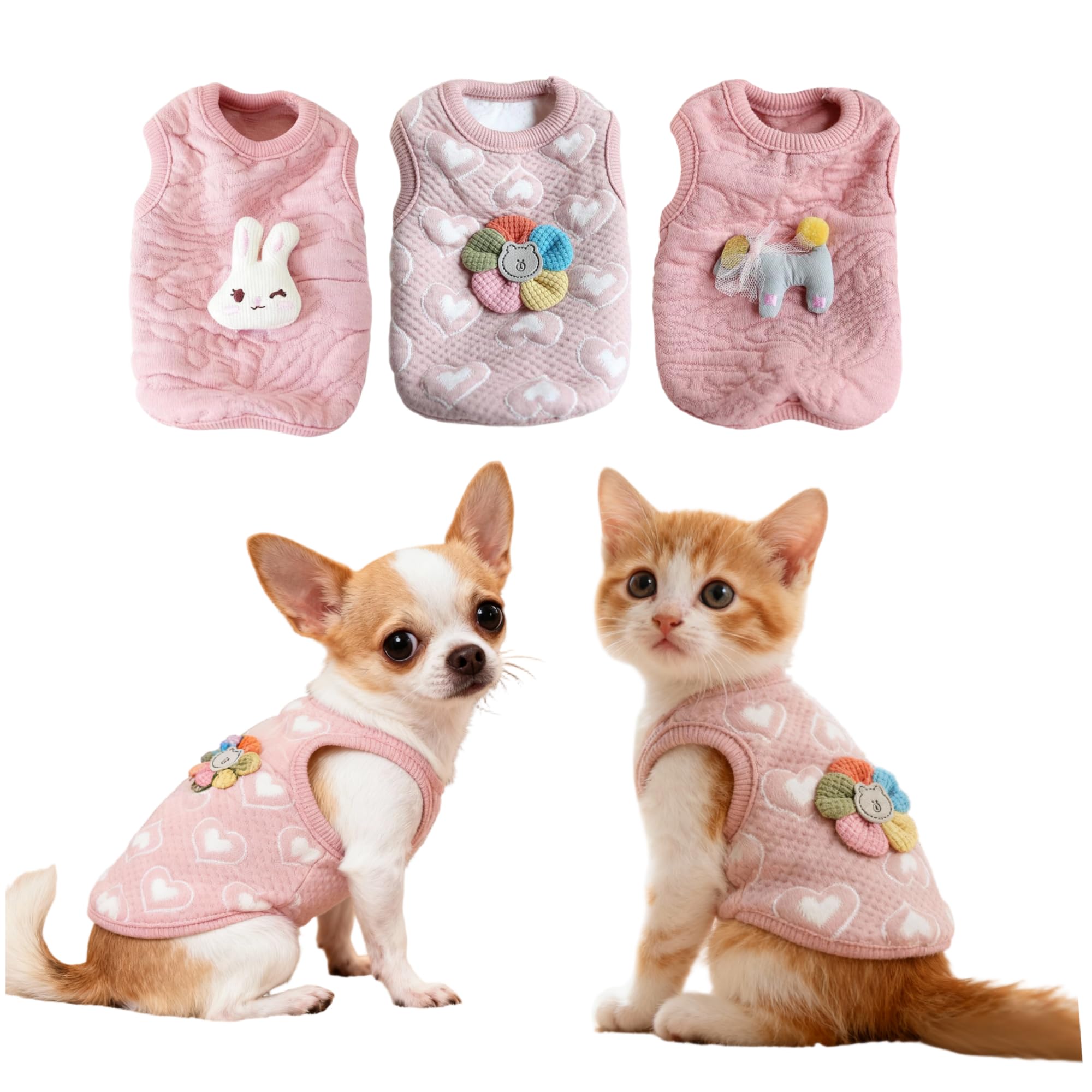 XXS Dog Sweater 3 Pack, Dog Sweater for Small Dogs Teacup Chihuahua Yorkie Puppy Clothes Cute Cat Kitten Sweaters