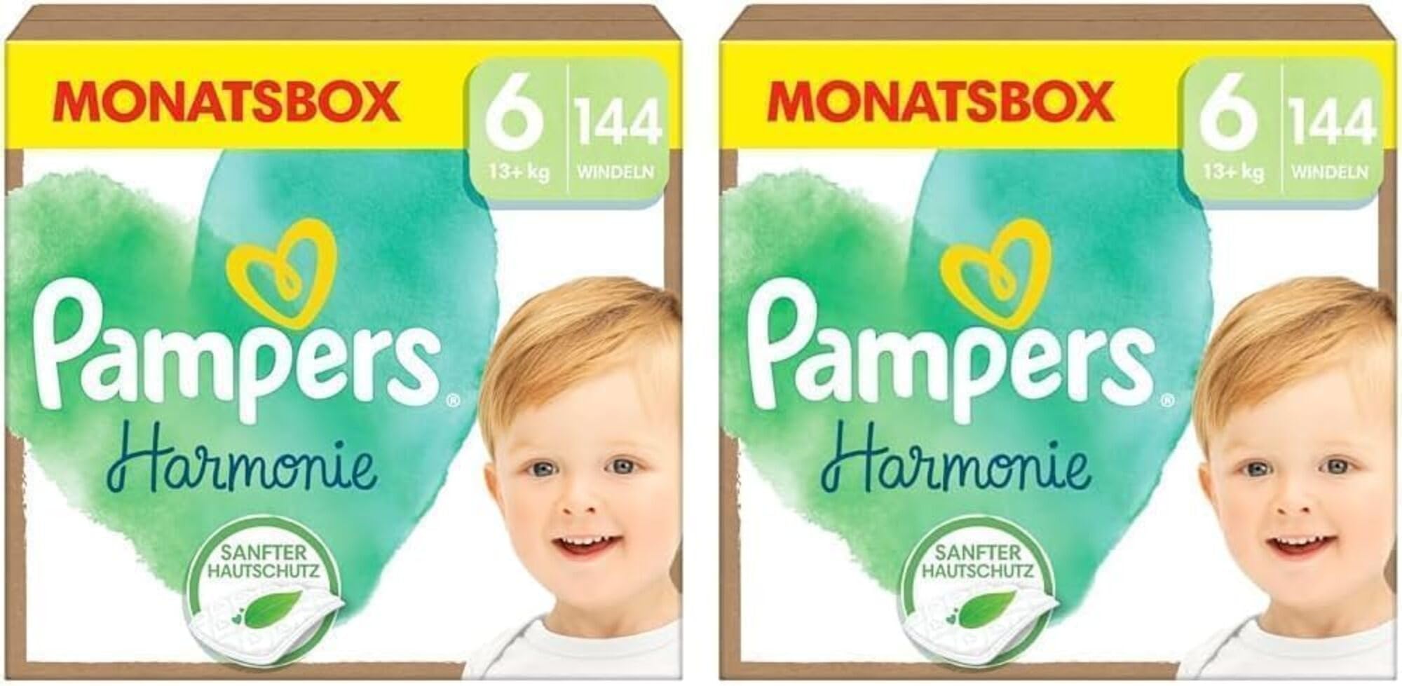 Pampers Harmonie Windeln Größe 6, 144 Windeln, 13kg+, sanfter Hautschutz mit 100 Prozent Pampers Schutz