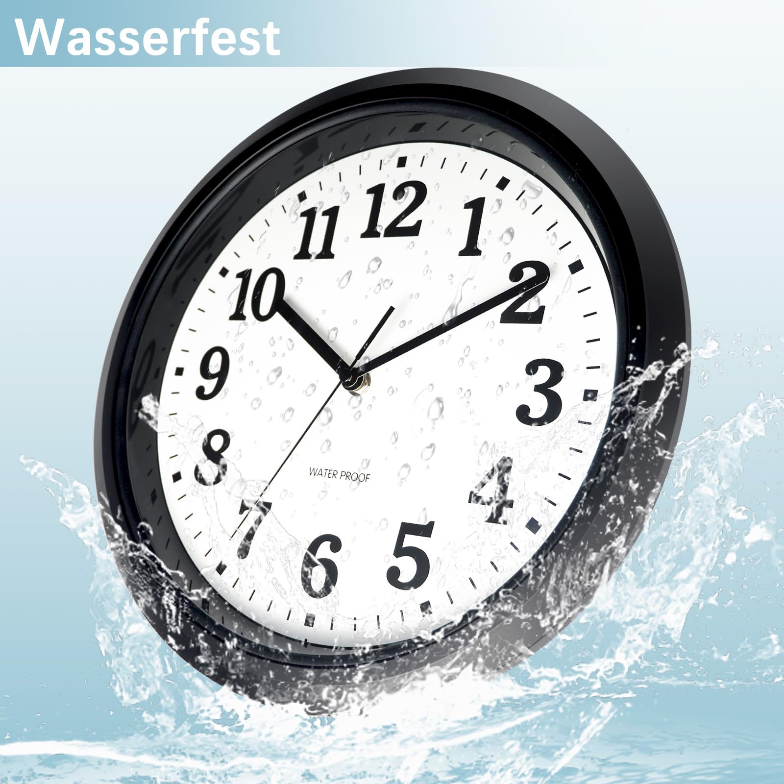 32 cm Outdoor Uhr Garten Wasserfest, Gartenuhr Außen Wetterfest, Leicht Ablesbare Lautlose Batteriebetriebene Runde Wanduhr für Draußen Pool Balkon Badezimmer (Schwarz)