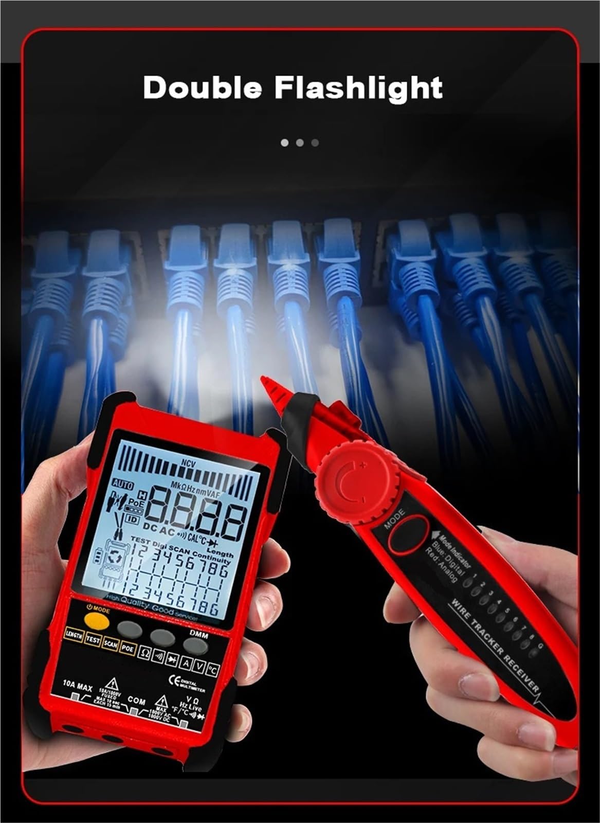 Tester for cavi di rete Analogici Ricerca digitale Test POE Accoppiamento Sensibilità regolabile for Prove di trasmissione(Tester+multimeter)