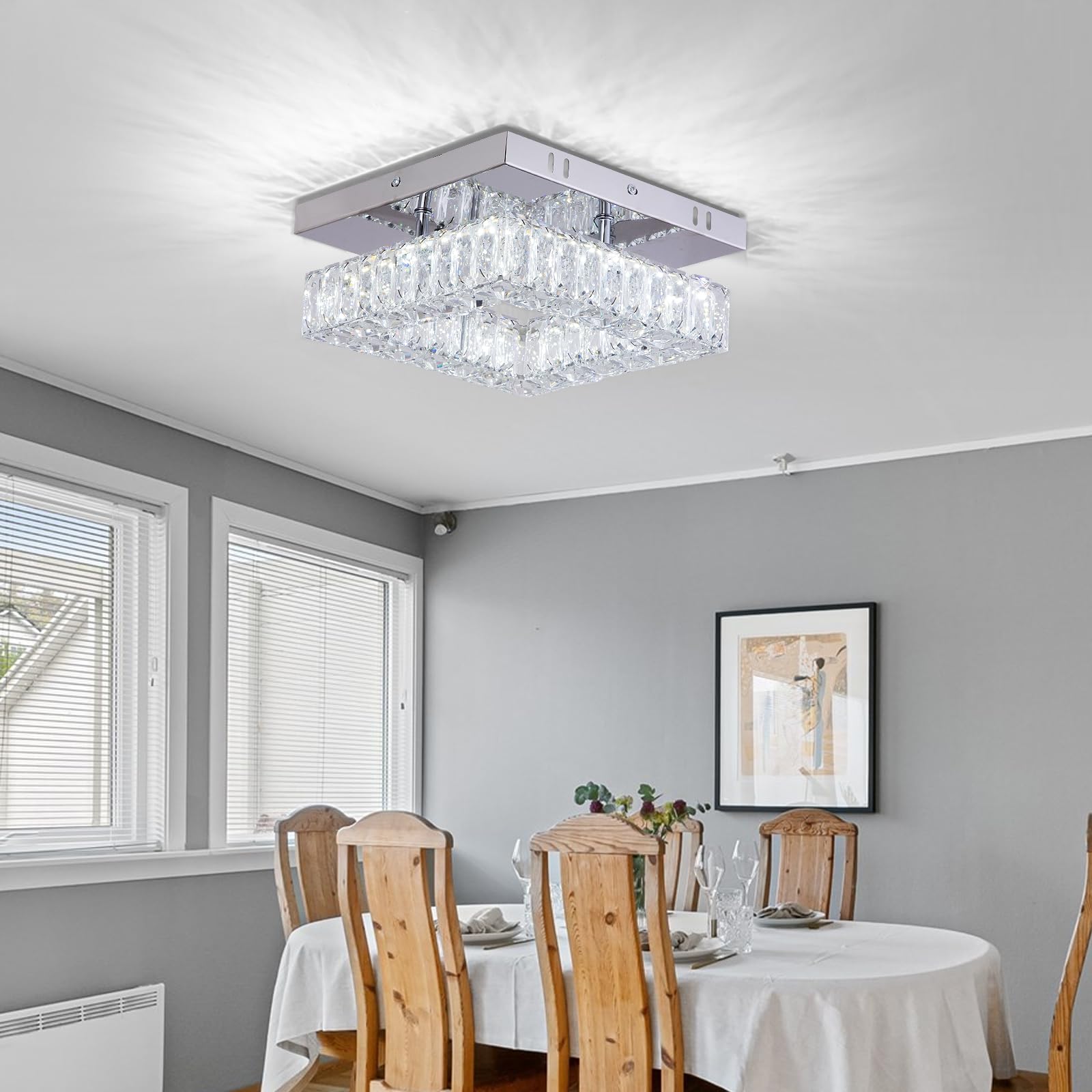 Lampadari moderni cristallo Mini lampadari moderni di cristallo quadrato Flush Mount plafoniera LED lampadario per corridoio cucina Foyer sala da pranzo, Dia 9,8 ", 18 W 6000K