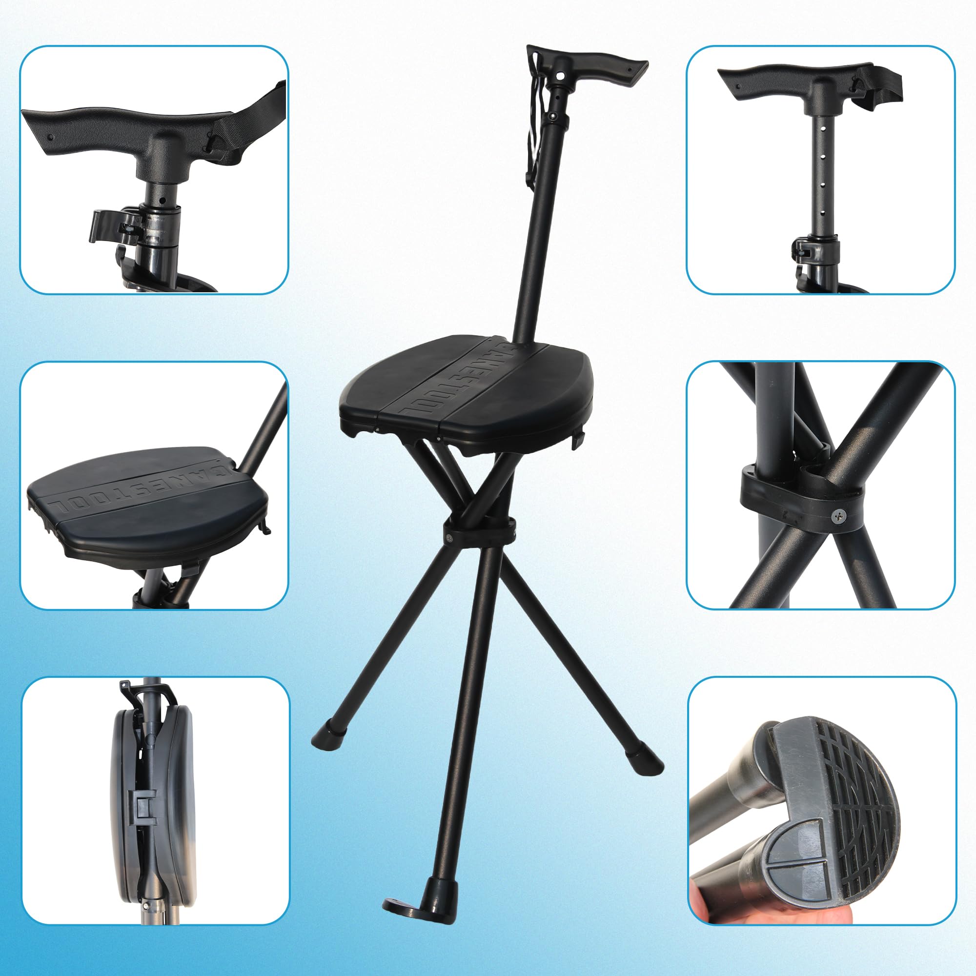 Bastón Mejorado con Asiento, bastón Plegable portátil, Bastones Ajustables para Mujeres y Hombres, bastón retráctil de Altura para Ancianos y Mujeres, Viajes al Aire Libre