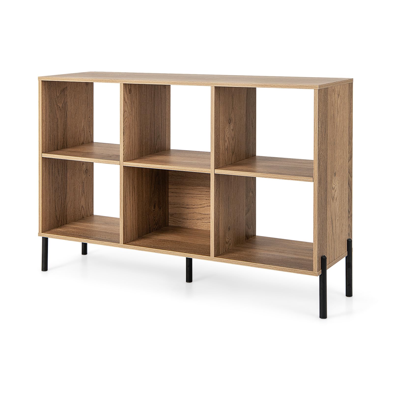 GIANTEX Librería de 3 Niveles, Estantería Abierta de Madera de de 6 Cubos con Patas de Metal, Mueble Independiente con Estante Ajustable para Estudio, Sala de Estar, Oficina en Casa (Natural)