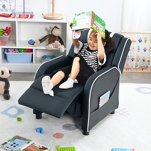 Miniatura 32 de Costzon Silla reclinable para niños, silla reclinable para juegos con bolsillos laterales, reposapiés, reposacabezas y soporte lumbar para rosado,
