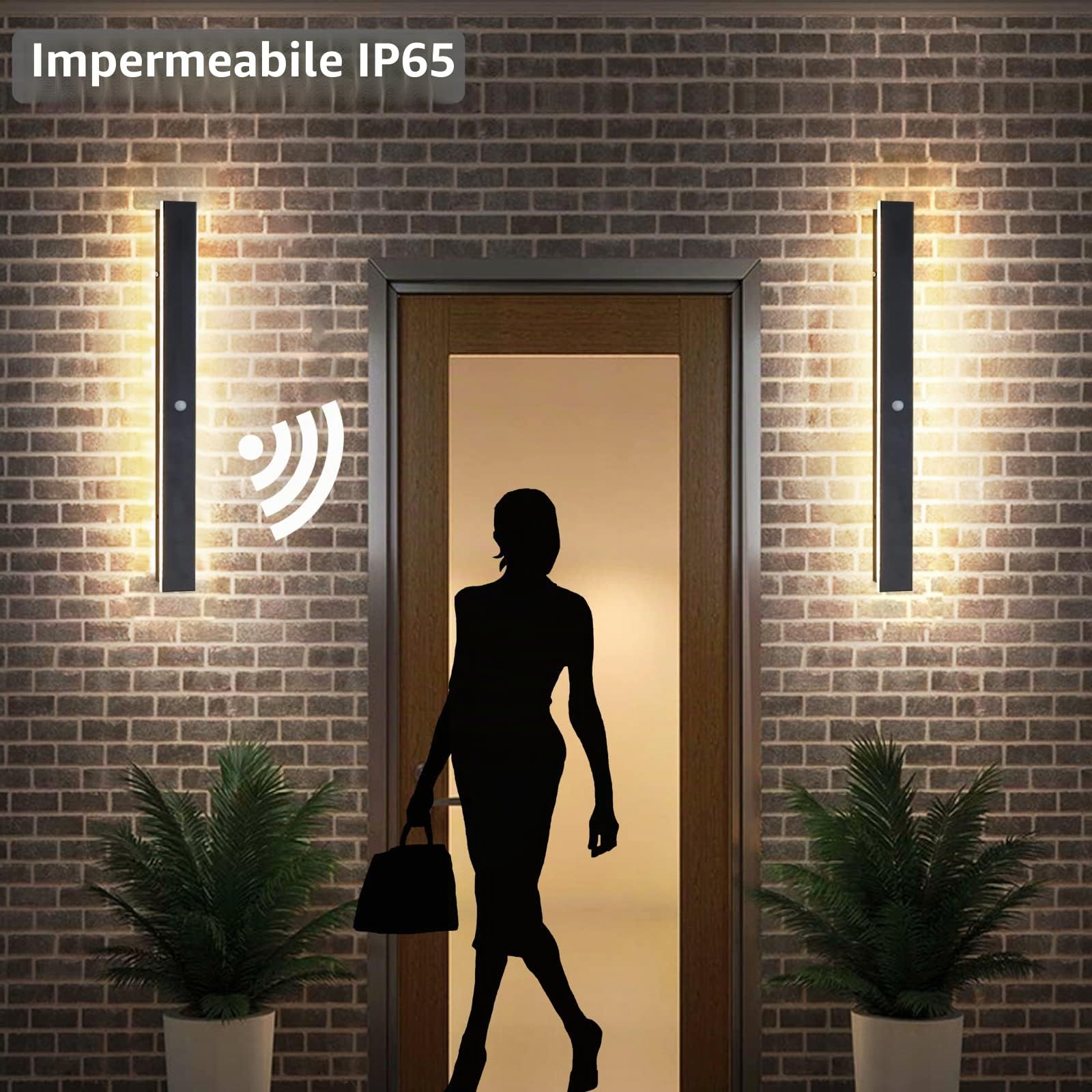 60CM LED Lampada da Esterno con Sensore Movimento Impermeabile Lunga Applique da Esterno/Interno LED Luce Parete per Terrazza Corridoio Ingresso,4000K