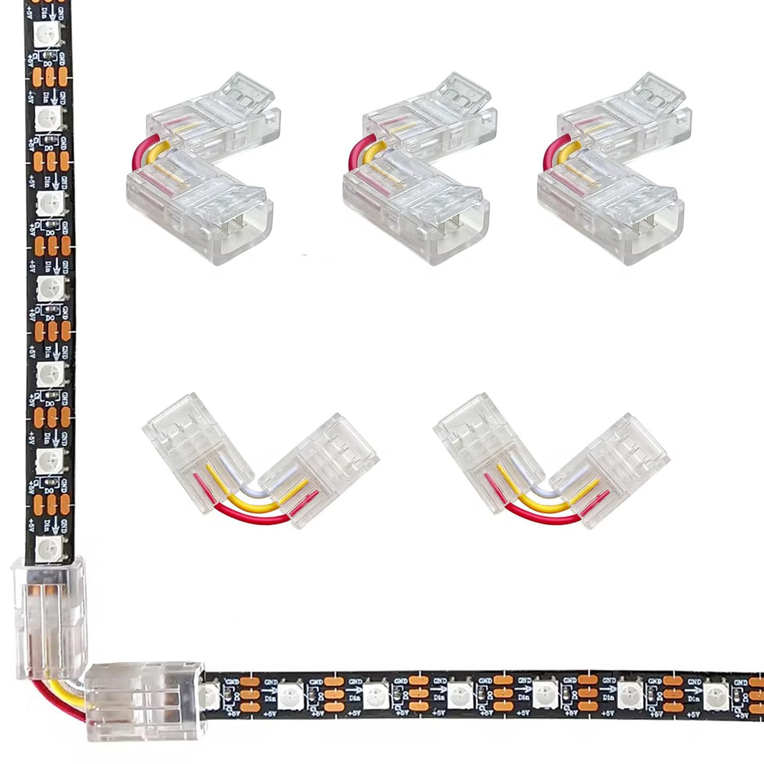 SHAOYAYAZHANG LED Strip Corner Connector for 3pin 10mm L Shape Solderless Buckle Transparent Quick Connect Board to Board for WS2812 WS2815 Strip Light