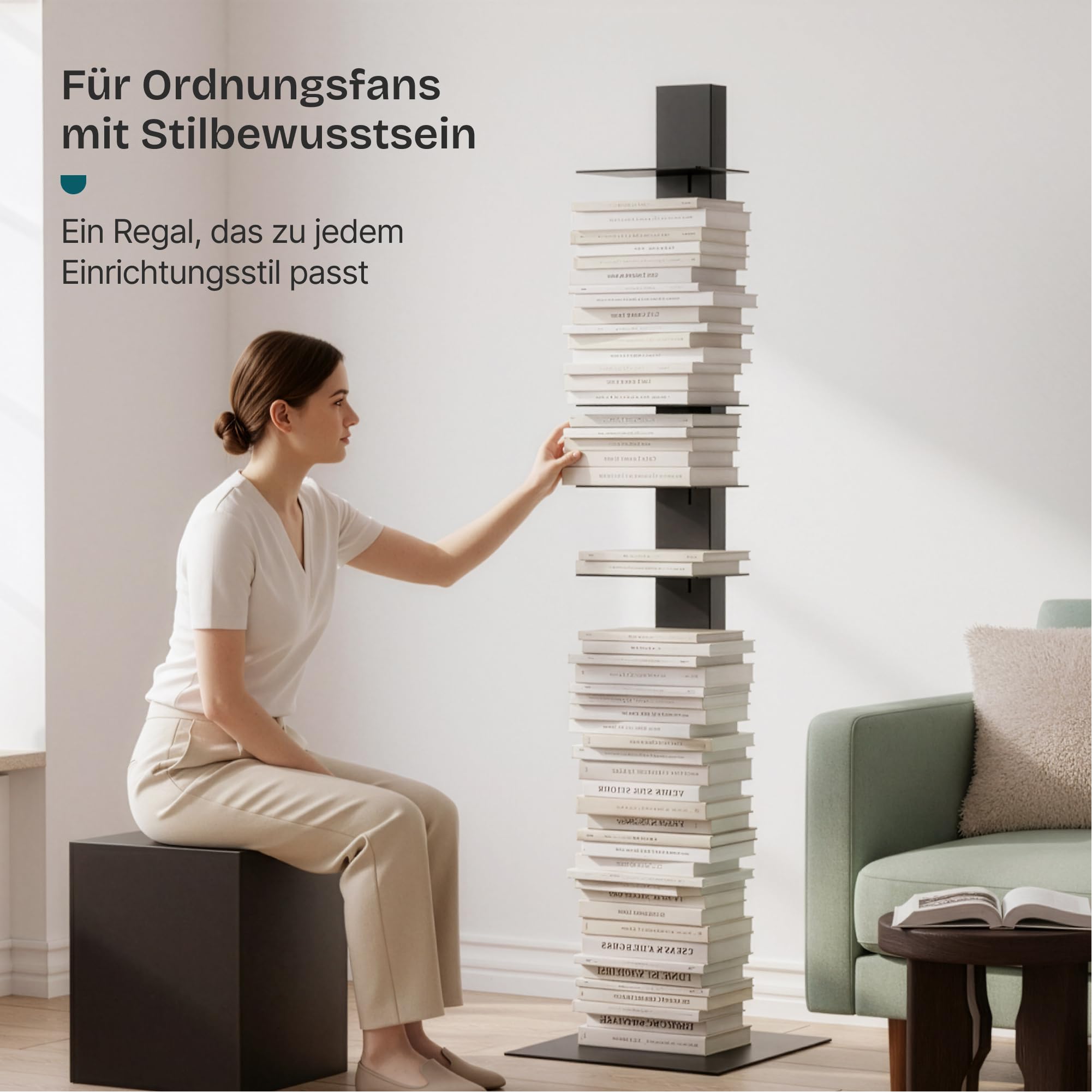 [en.casa] Standregal Eksjö CD DVD Regal in schmaler Leiterform mit 10 Ablagen Bücherregal für Wohn- und Schlafzimmer Büro 150 x 39 x 39 cm Schwarz