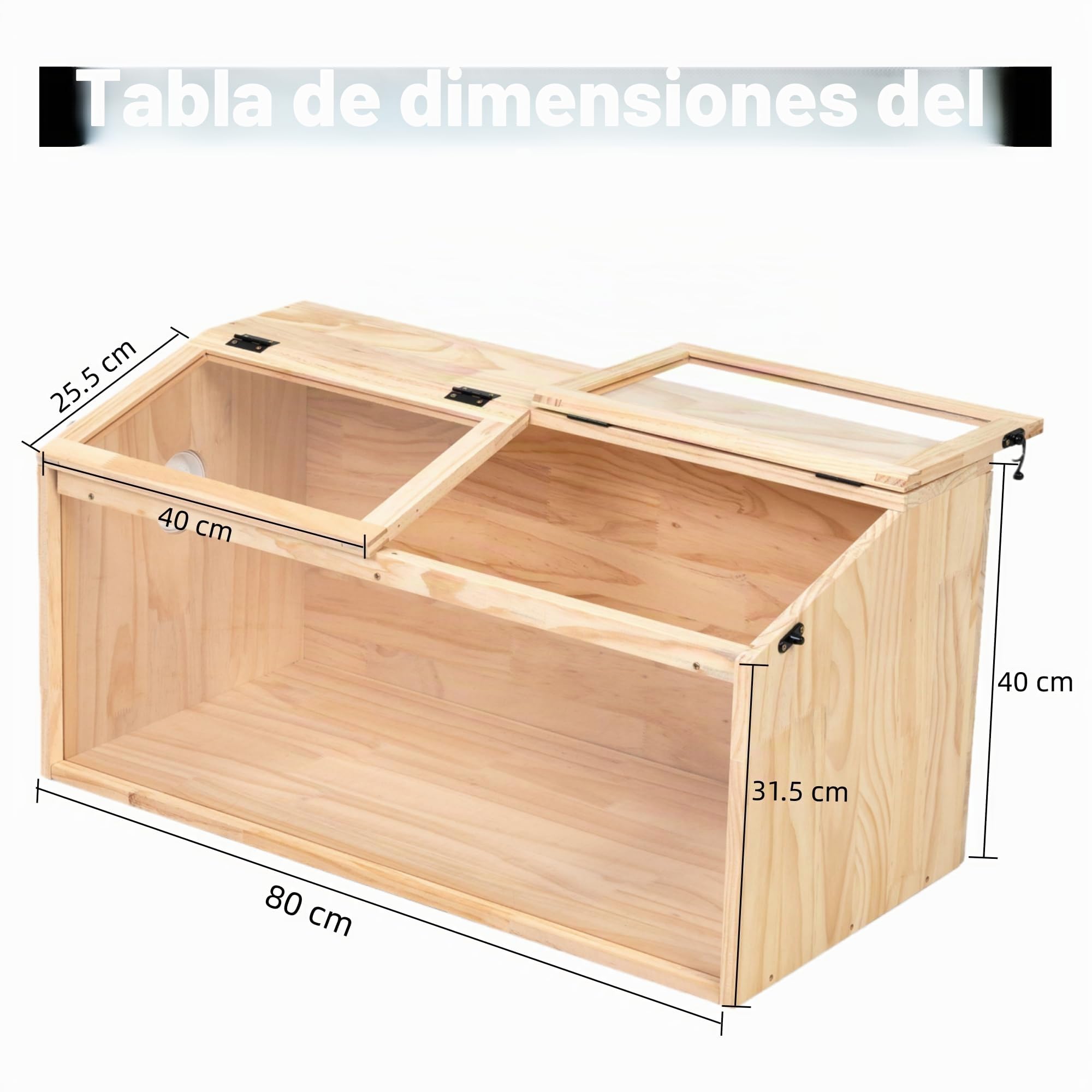 Pequeña jaula para animales con tapa plegable para interior, jaula de hámster de madera, ventana acrílica para vista, adecuada para cobayas, hámsteres, tortugas, 80 x 40,5 x 40 cm