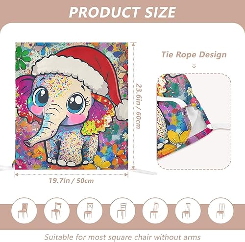 Miniatura 3 de Juego de 6 fundas decorativas para sillas de comedor con diseño de elefante de Feliz Navidad