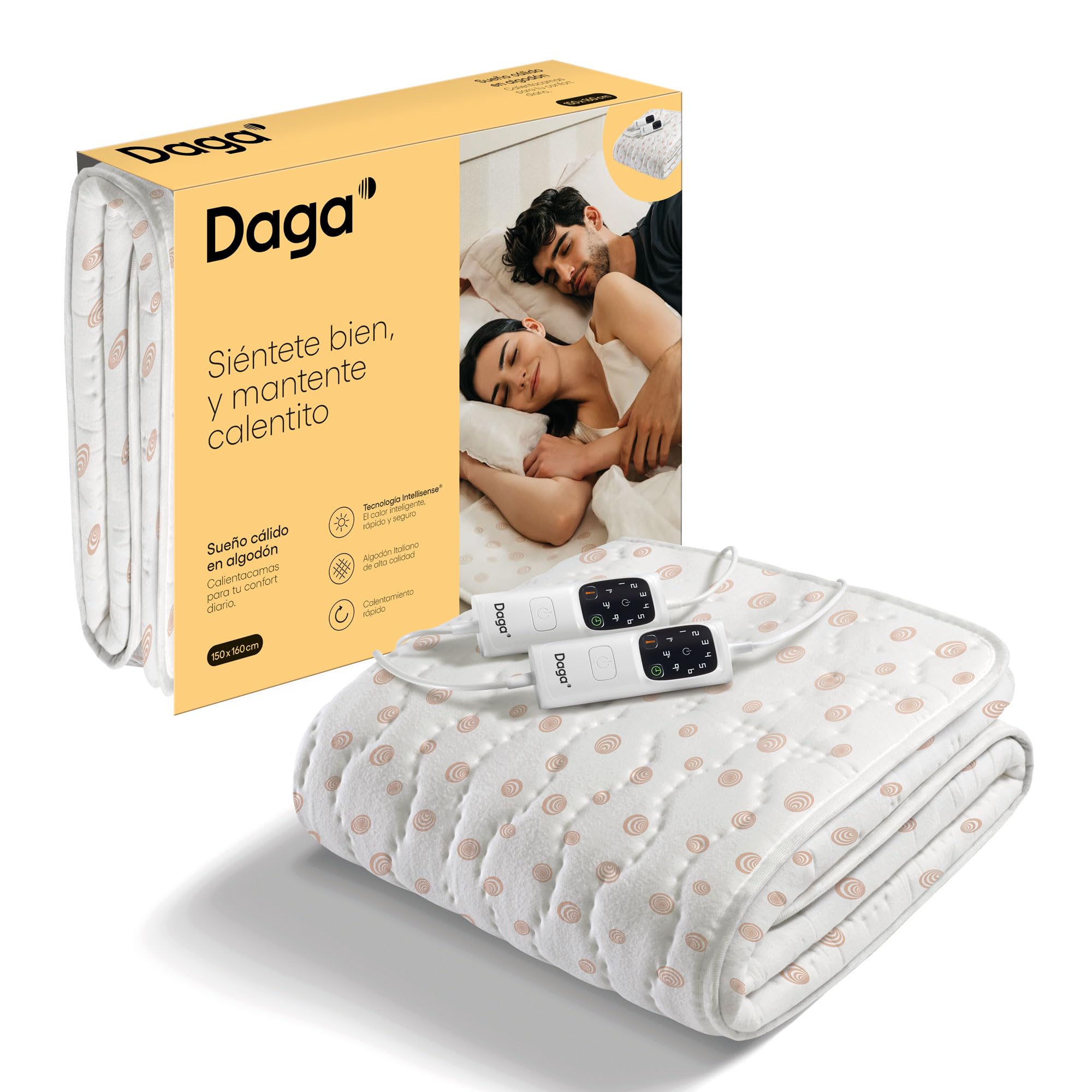 Daga Warm Sleep Blanket in Cotton, Intellisense Technology, Italian Cotton, Multi-Timer, 6 Temperature Levels, 150 x 160 cm