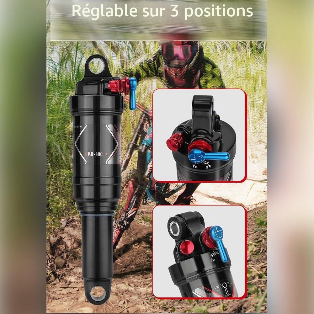 Besttoolifes Amortisseurs VTT Amortisseur arrière à air 165/190/200/210mm - Rebond/Verrouillage/Pression d'air réglable (190mm)