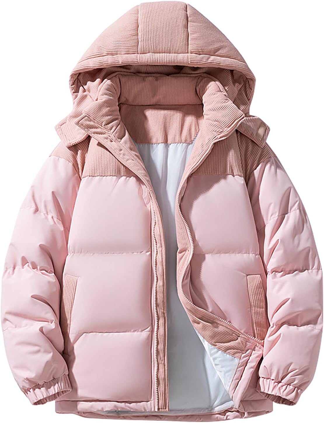 NATHGAM Men's Oversized Hooded Puffer Jacket Winter Thicken Windproof Quilted Jacket Warm Zipper Outdoor Ski Snow Parkas Coat