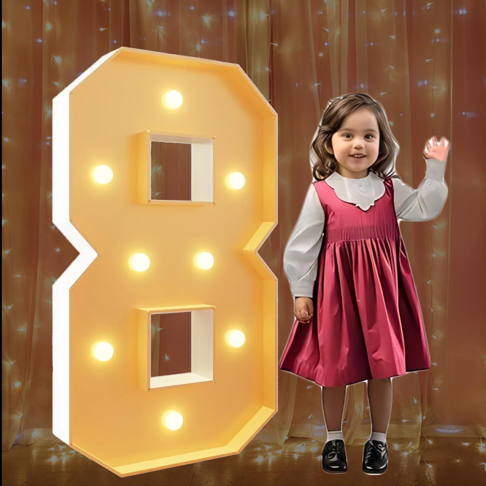 4FT Marquee Light Up Numbers 8 Large Marquee Number for 8th 18th Birthday Party Decoration Giant Mosaic Number for Balloons Wedding Decor Pre-cut Frame
