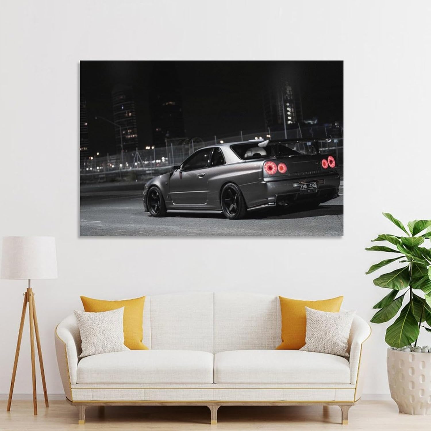Jdm Car R34 Sport Silver Side Night Car Posters for Bedroom Car Wall Decor for Mens Room Decor Aesthetic Canvas Wall Art Prints Pictures Paintings Framed Unframed 12x18inch(30x45cm) - Image 4