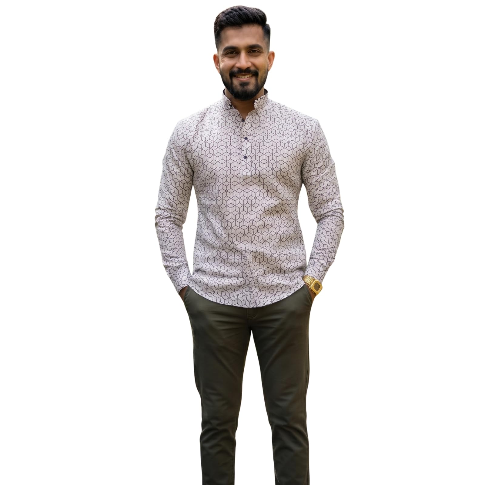 dream crushers Men's Printed Cotton Short Kurta Shirt | Stylish Mandarin Collar Long Sleeve Casual Shirt | Relax Fit Ethnic Wear for Men | Trendy Kurta-picture-27
