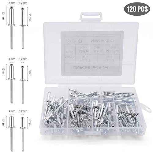 Miniatura 2 de Remaches ciegos, 120 remaches ciegos de aluminio, kit surtido de remaches de aluminio, remaches de tracción de núcleo pop para máquinas de remaches