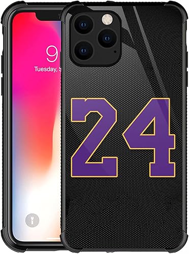 Funda compatible con iPhone 13 Pro Max, color negro, 24 jersey, morado, amarillo, diseño de patrón increíble, a prueba de golpes, antiarañazos,