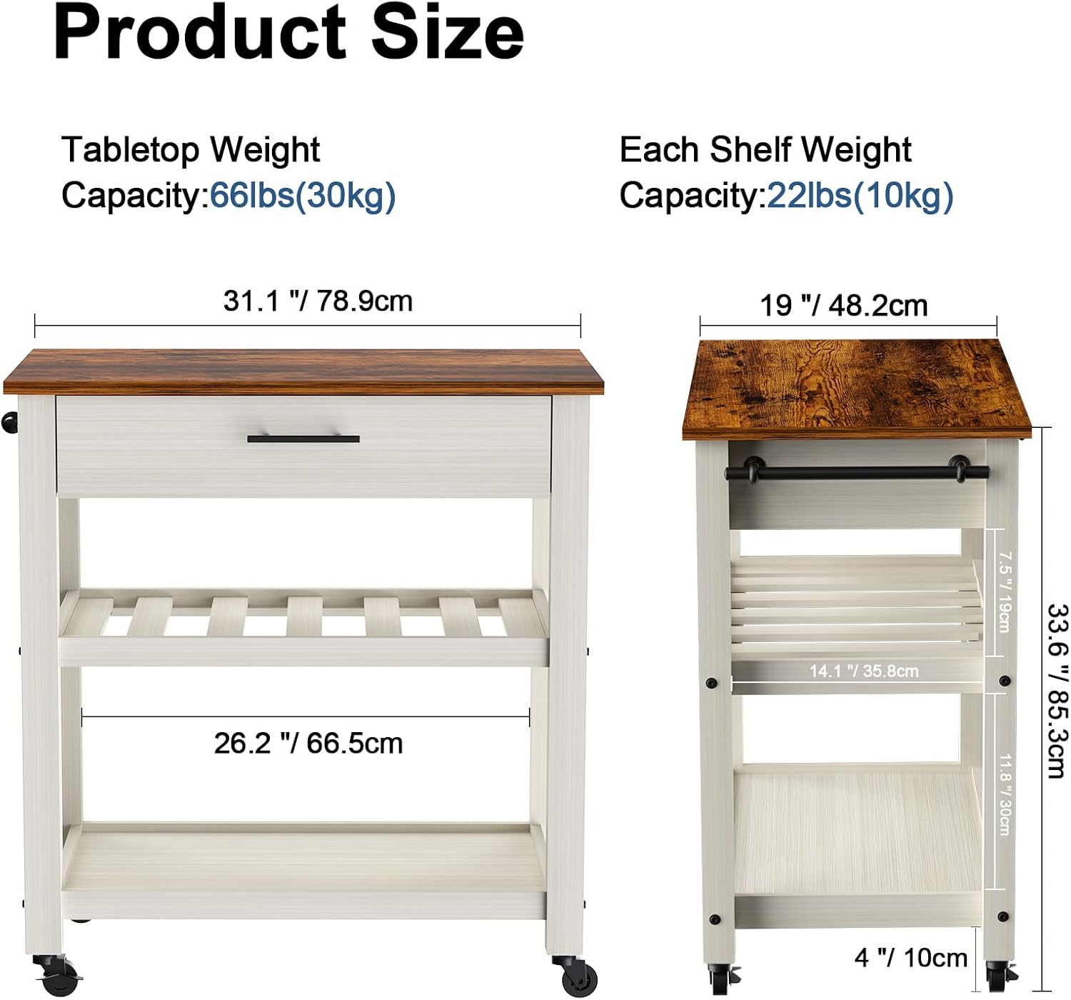 Buy furduzz Kitchen Island on Wheels with Drawer and Storage Shelves, Kitchen Cart with Towel