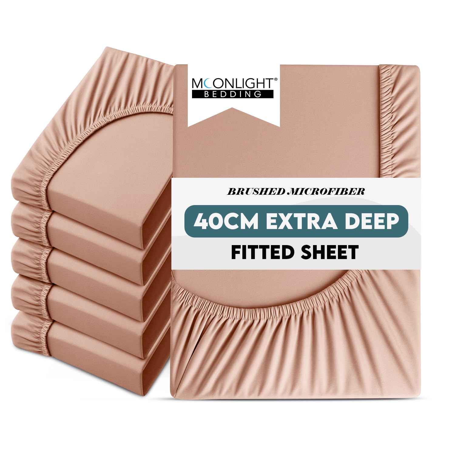 Moonlight Bedding Double Sheet Fitted Bed Sheet 6 Pack 40CM Peach Bedsheet with Elastic Corners 16 Inch Extra Deep Pocket Brushed Microfiber Easy Care Breathable Shrinkage Fade-Resistant โ image 1