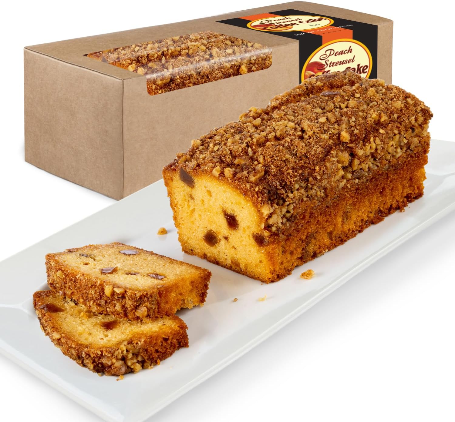 Beatrice Bakery Co Peach Streusel Bread, Grandma's Freshly Made Premium Gourmet Cake With Real Slices of Peach, Serves 6-10 (16 oz)