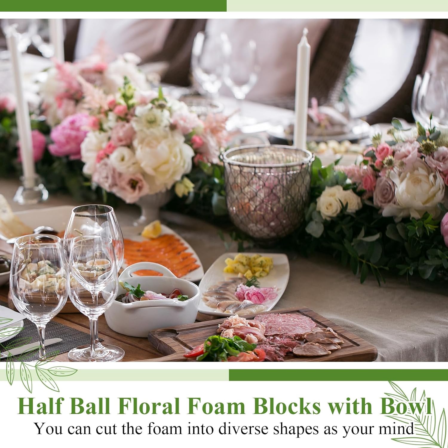 Frienda 4 Pcs Flower Foam Blocks Half Ball with Bowl Round Floral Dry Foam Green Floral Craft for Artificial Flower Arrangement Birthday Wedding Party (7.48x3.74in)
