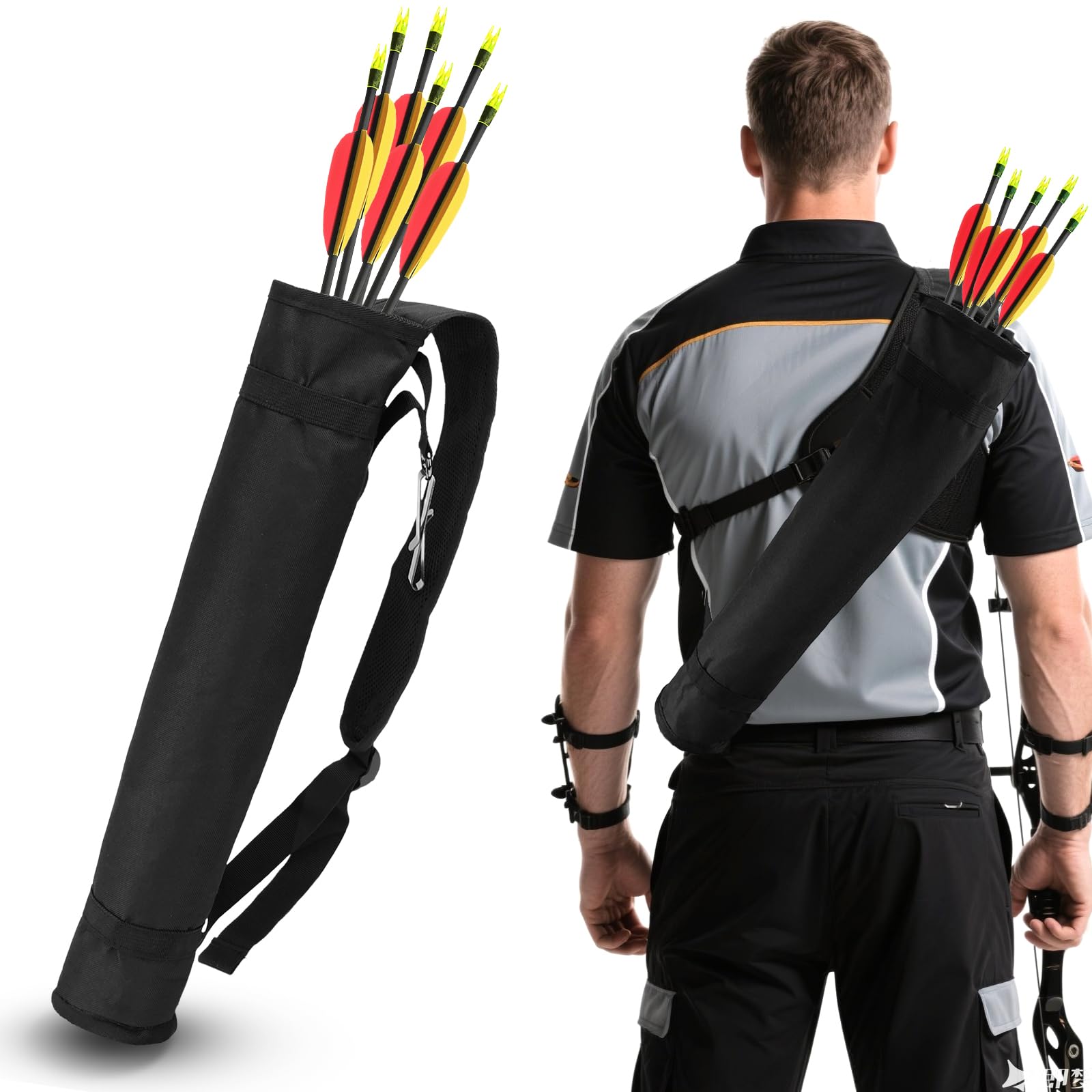 Faretra Da Vita In Pelle PU Per Frecce – Regolabile, Capacità 12 Frecce, Colore Grigio/Marrone, Accessori Tiro Con L'Arco - 3