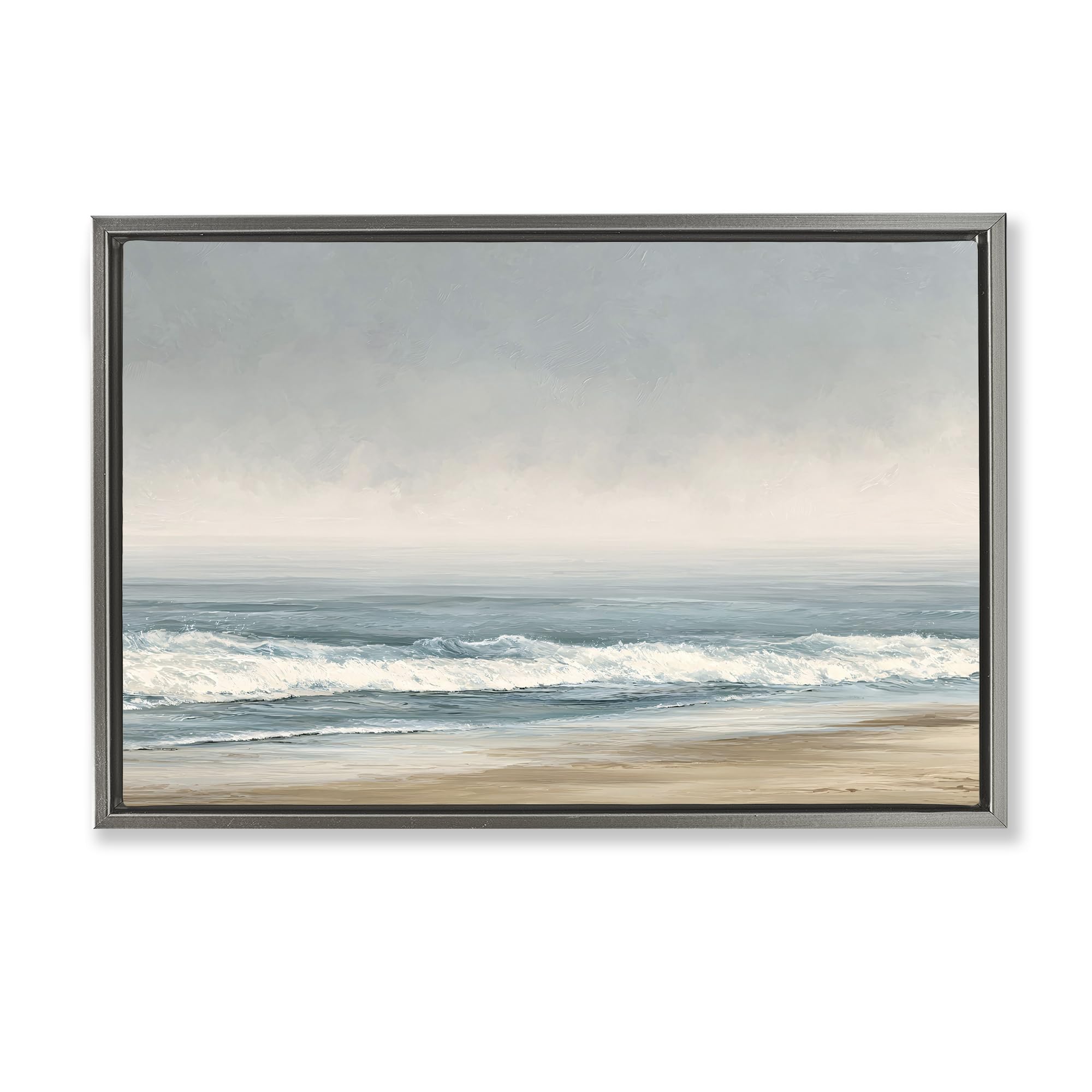 Stupell Industries 'Tranquil Mist Beachscape', Floating Frame Canvas Art, Gray, 25 x 17 Inches, Easy to Hang and Sturdy, Made in USA, by Jacky Ngan