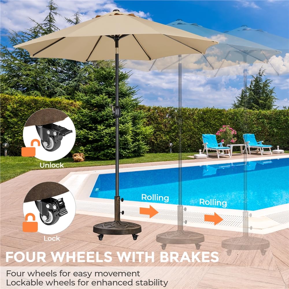 Yaheetech Pied de Parasol à roulettes 21 kg Base de Parasol Lourde en Résine Auto-lestée Style Rétro pour Mât de Ø 3,8/4,8 cm Extérieur Bronzé