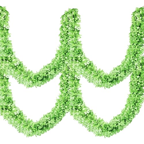 Dingion 59 Feet Christmas Tinsel Garlands Metallic Twist Garland Hanging Garland Ornaments for Halloween Christmas Tree Party Supplies Indoor and Outdoor Decoration(Matte,Green)