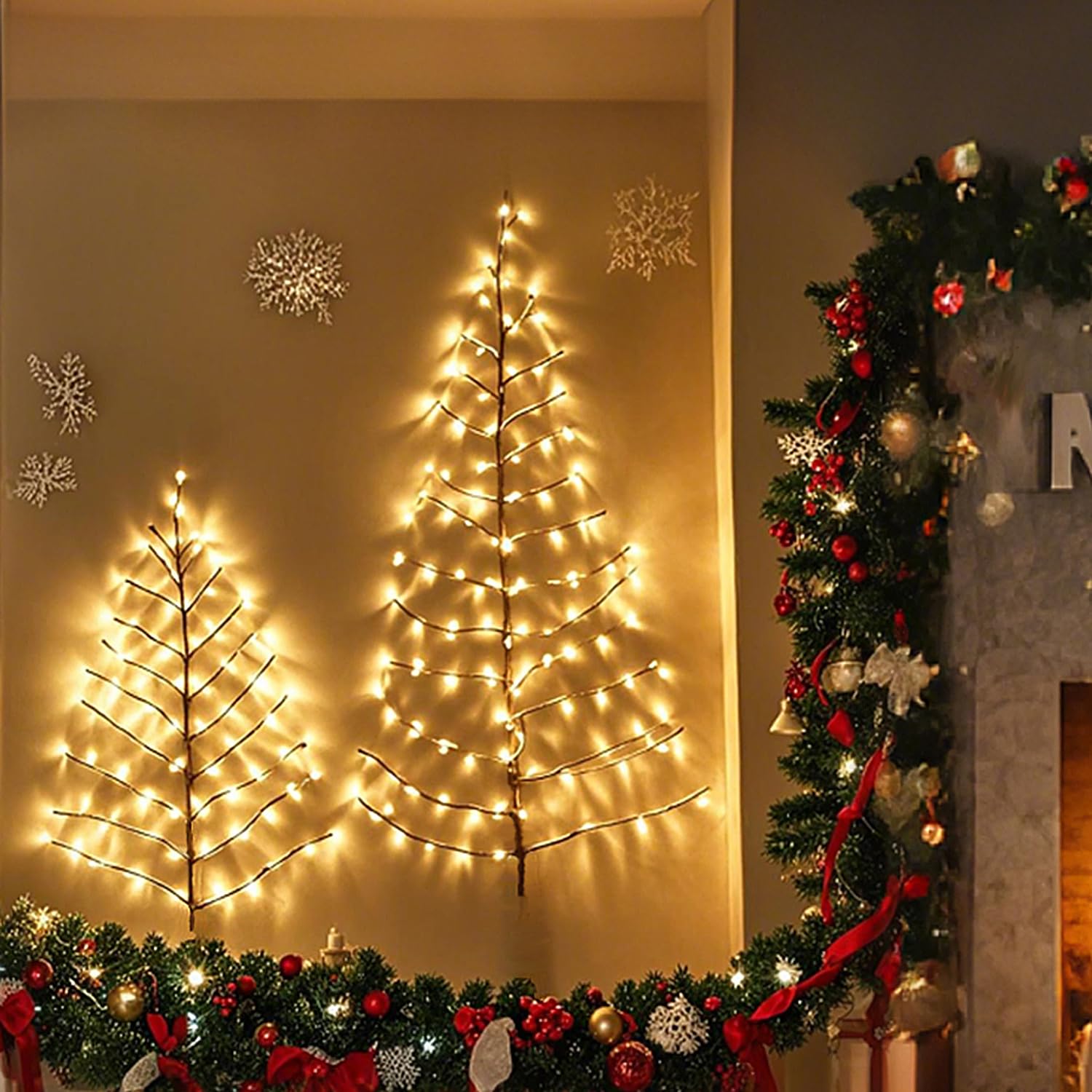 BAOLITVINE Albero di Natale illuminato da parete, 1,8 m, 180 luci per la decorazione domestica, albero artificiale, luci di salice per Natale, decorazione interna ed esterna