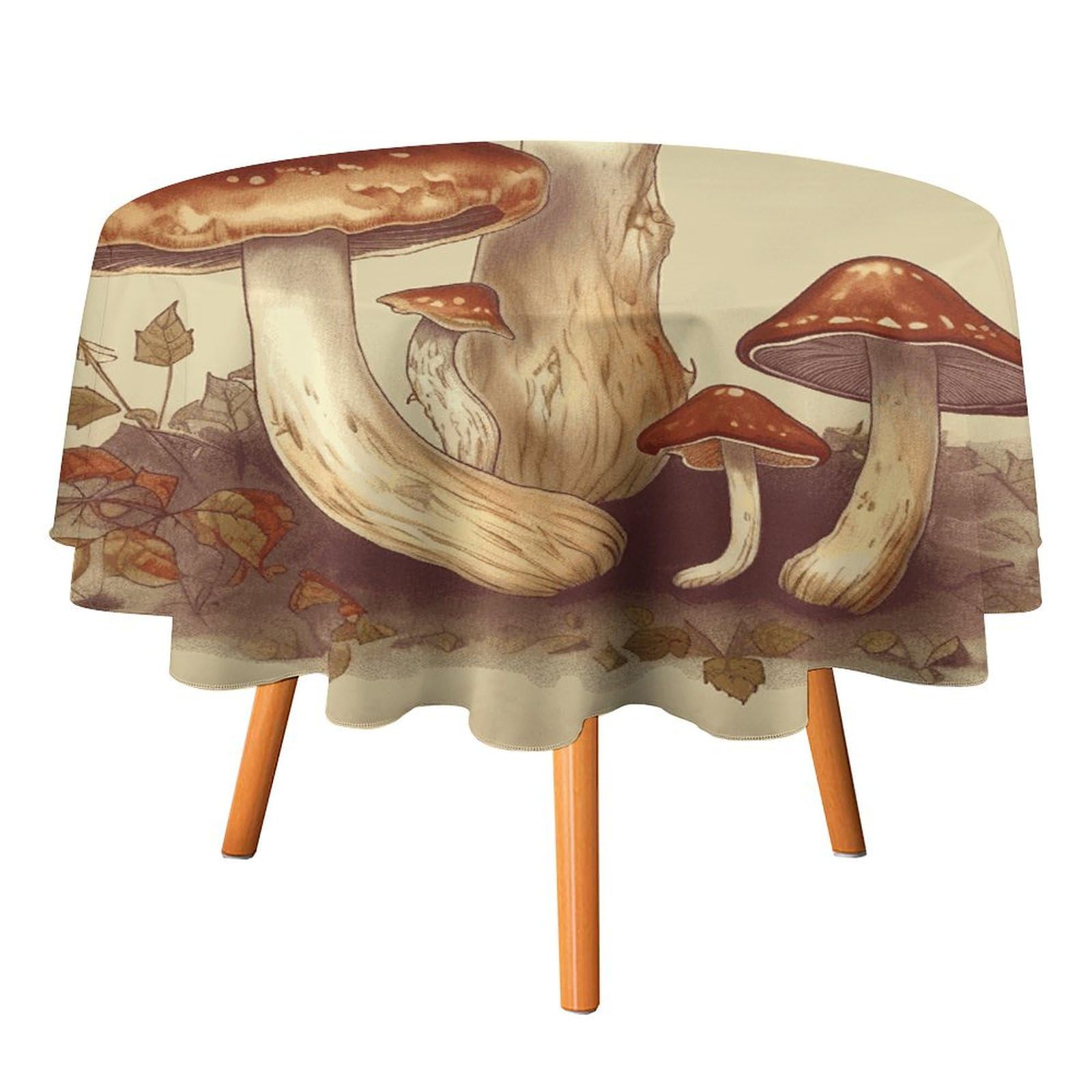 Nappe ronde vintage polyester à imprimé champignons de 177,8 cm lavable en machine