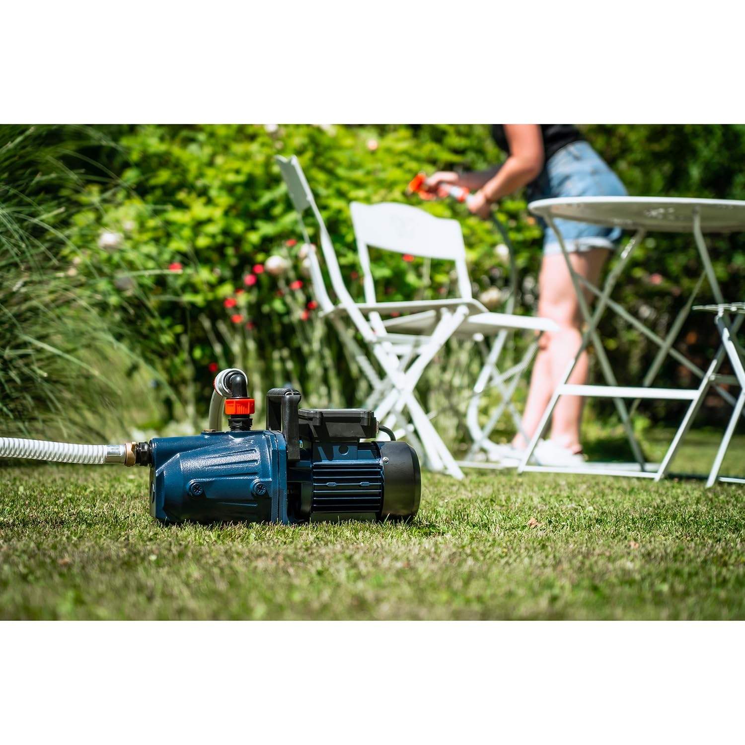 Kit Arrosage Spid'O - Pompe d'Arrosage Corps Fonte 1000W + Kit Aspiration 7m | AF 100 | 4000 L/h - 4,5 bars - 45m | Jardins jusqu'à 1500m²