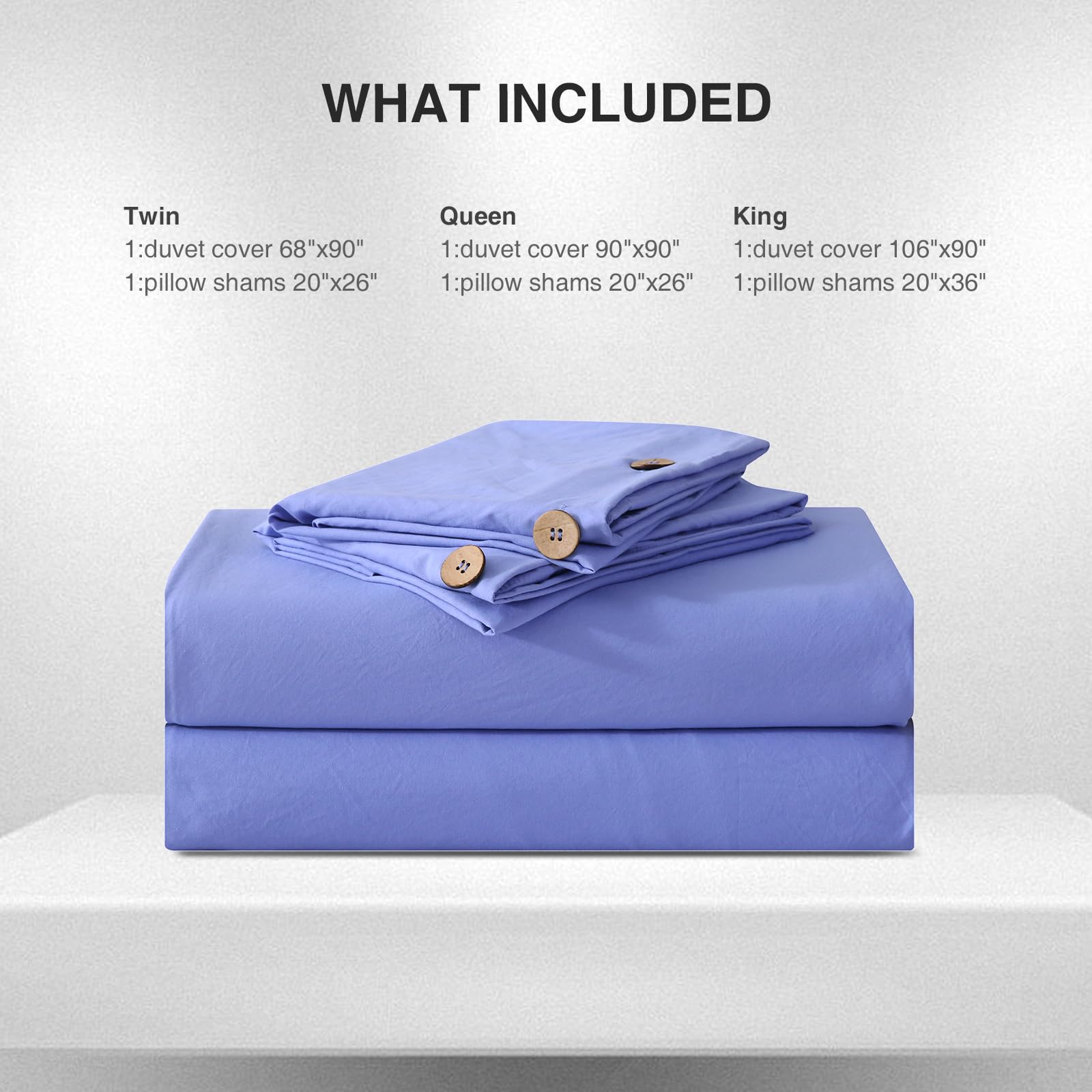 APSMILE Juego de funda de edredón azul claro, tamaño Queen, 3 piezas con 1 funda de edredón de 90 x 90 pulgadas y 2 fundas de almohada (sin edredón), funda de edredón suave con cierre de botón