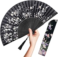 Vista 8 de OMyTea Ventilador de mano plegable para mujer, ventilador chino japonés plegable (bambú sexy, leopardo)