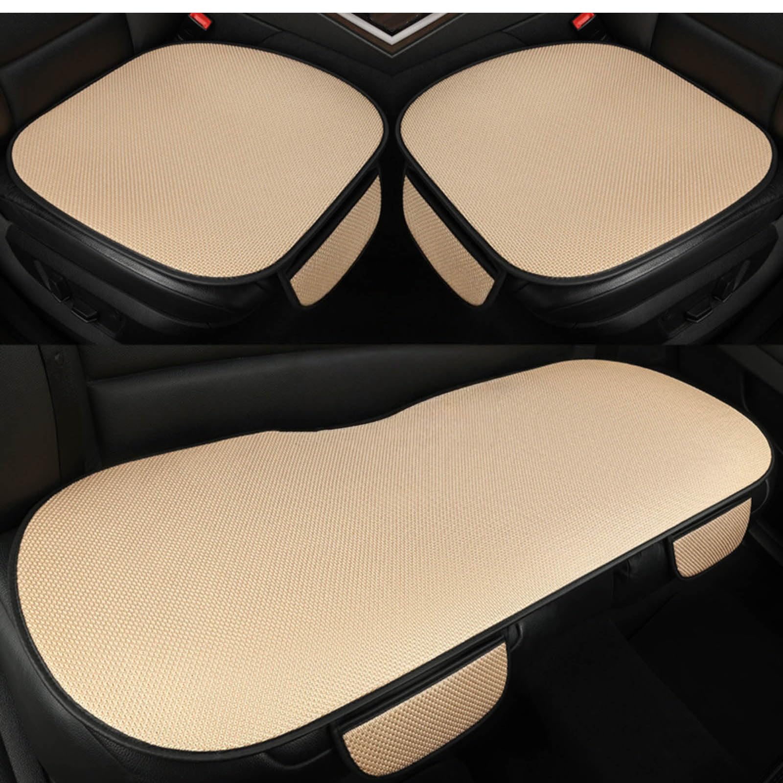 Cuscino per Sedile Auto Seta di Ghiaccio per Toyota RAV4 2020-2023, Traspirante Cuscino Rinfrescante per Sedile Auto con Tasca,Beige Front And Back